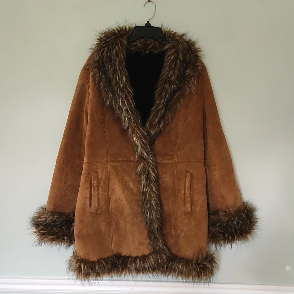 WILSON PELLE LEATHER coat with faux fur size L